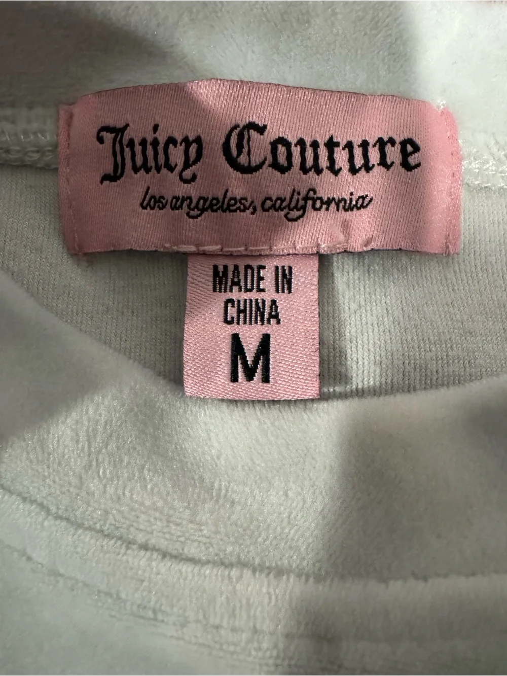 Juicy Couture Embellished Velour Crew Neck Long Sleeve Size Medium White/pink